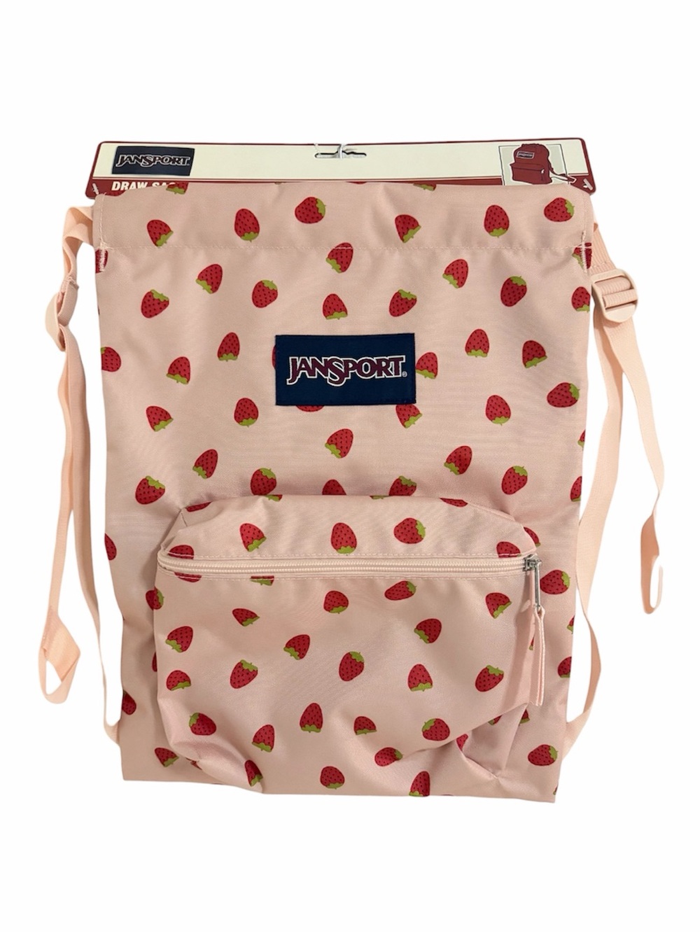 JANSPORT Strawberry Nylon Draw Sack Backpack in Pink, NWT